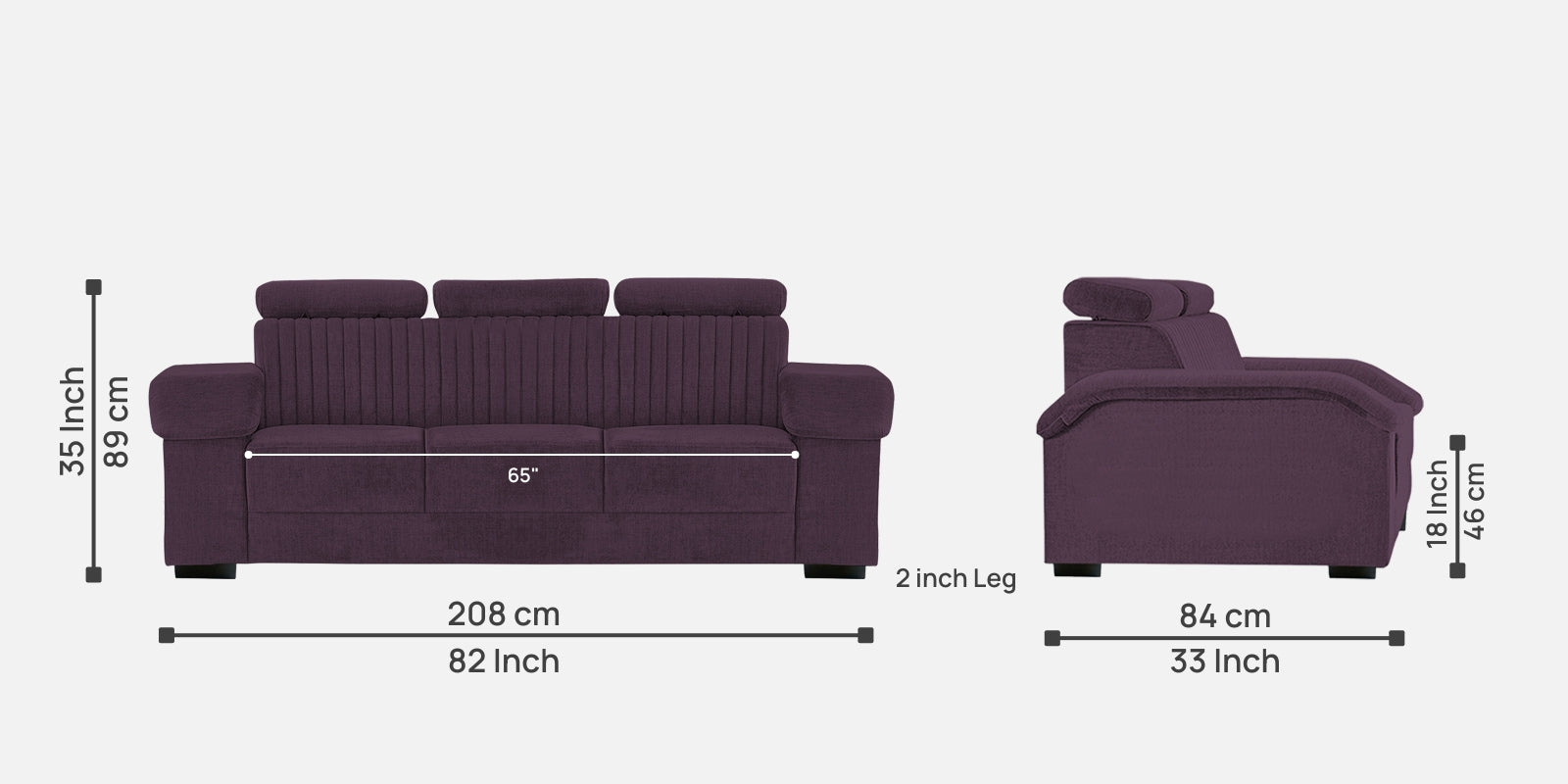Draco Fabric 3 Seater Sofa In Greek Purple Colour - Febonic Living