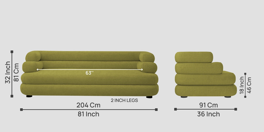 Wener Fabric 3 Seater Sofa In Kelly Green Colour - Febonic Living