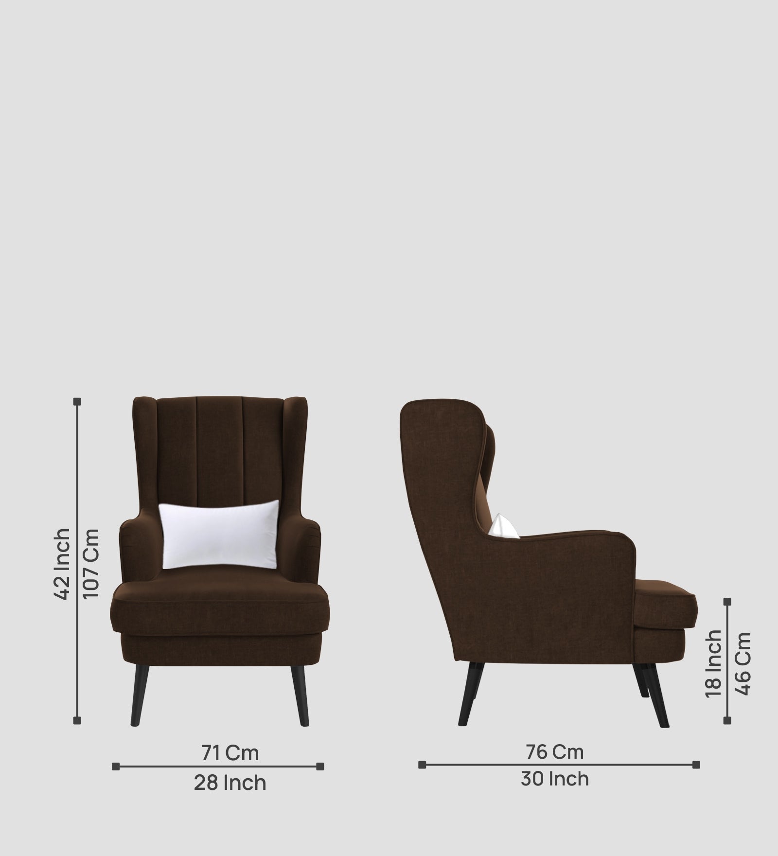 Niya Velvet 1 Seater Wing Chair in Cholocate Brown Colour