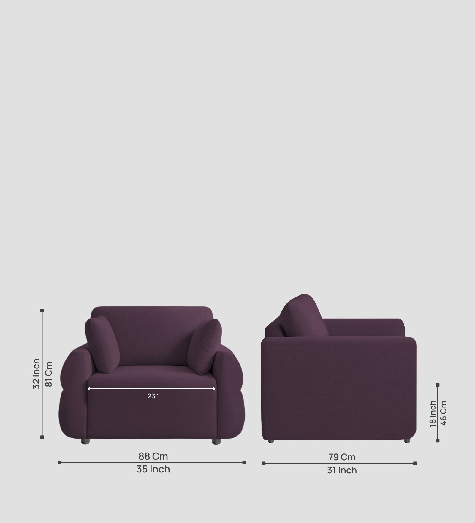Jack Fabric 1 Seater Sofa In  Greek Purple Colour - Febonic Living