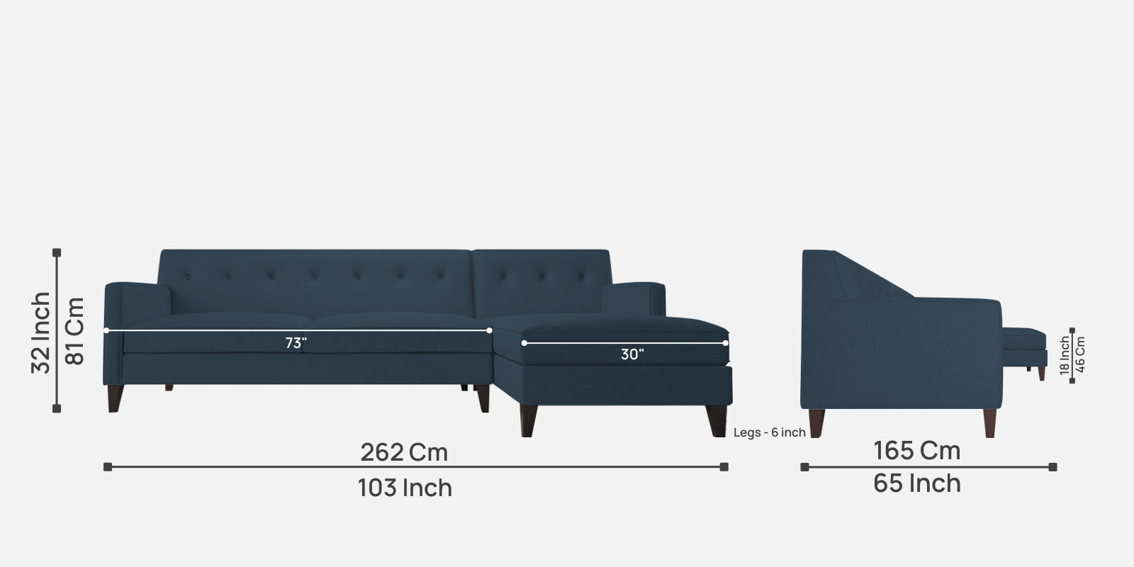 Miller Fabric LHS Sectional Sofa (3+Lounger) in Light Blue Colour