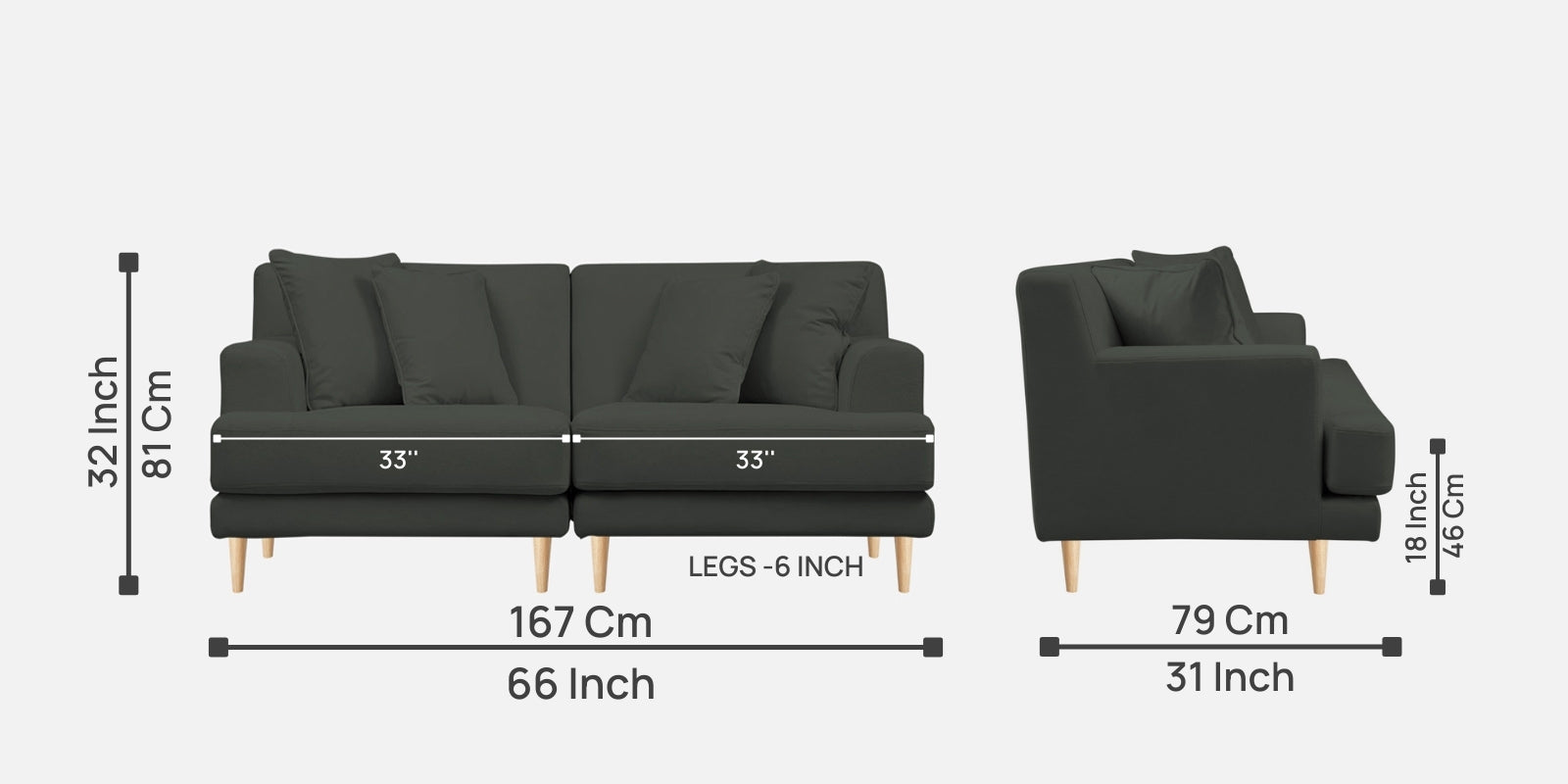 Woody Fabric 2 Seater Sofa in I-Land Green Colour