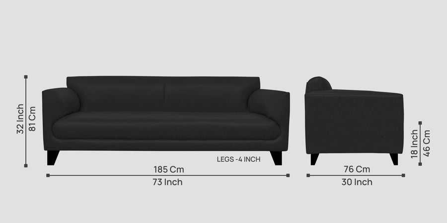 Convi Leatherette 3 Seater Sofa In Light Black Colour - Febonic Living