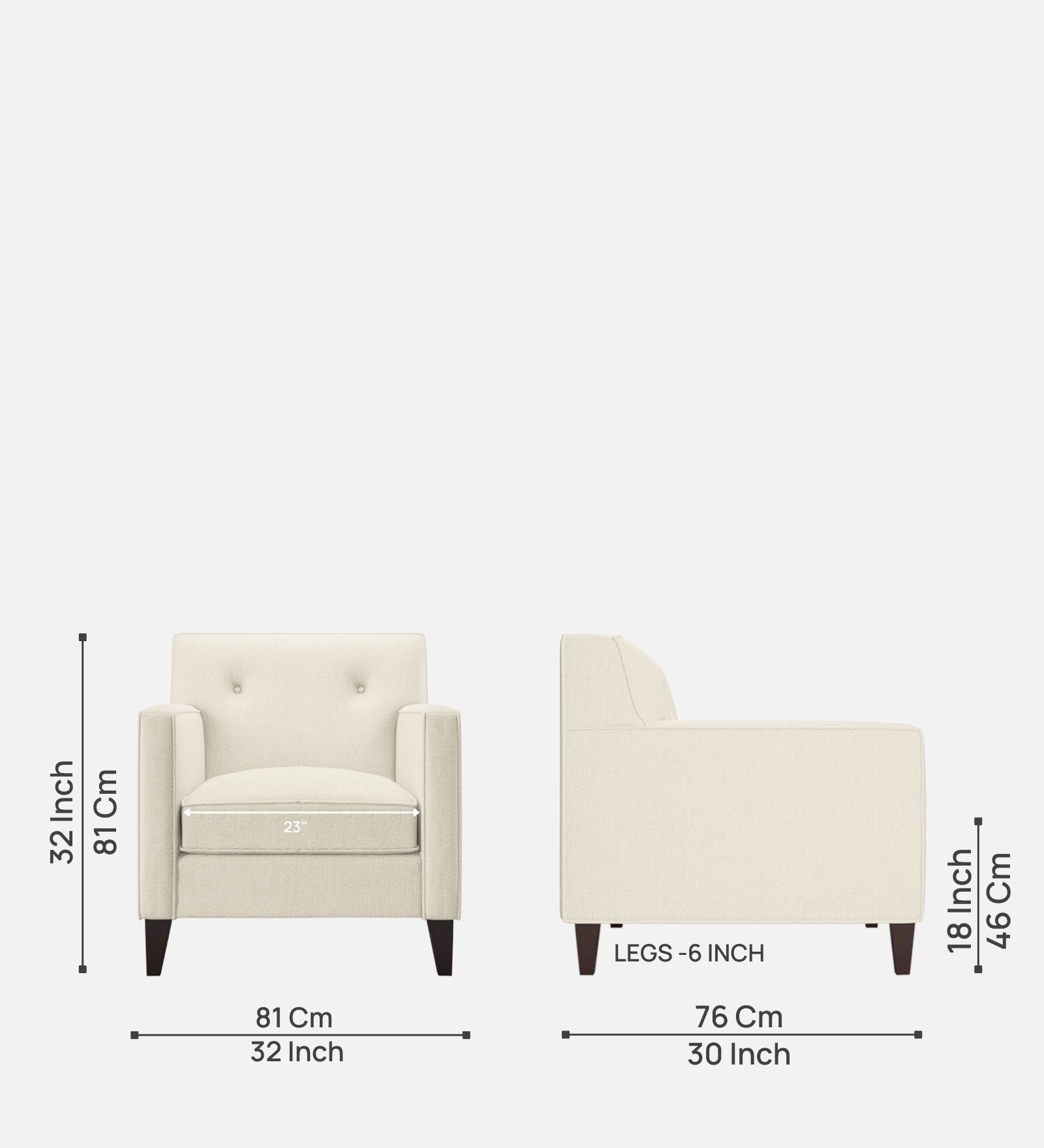 Miller Fabric 1 Seater Sofa in Ivory Cream Colour