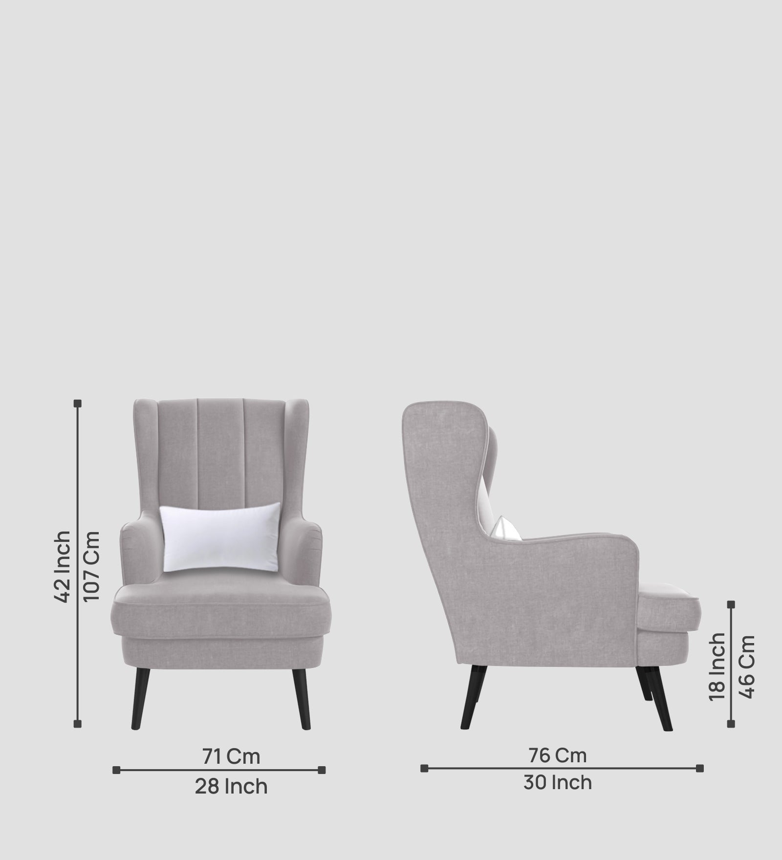 Niya Velvet 1 Seater Wing Chair in Concrete Grey Colour