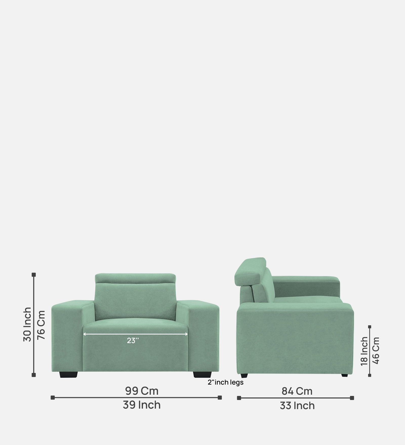 Hiro Fabric 1 Seater Sofa In  Mist Blue Colour - Febonic Living