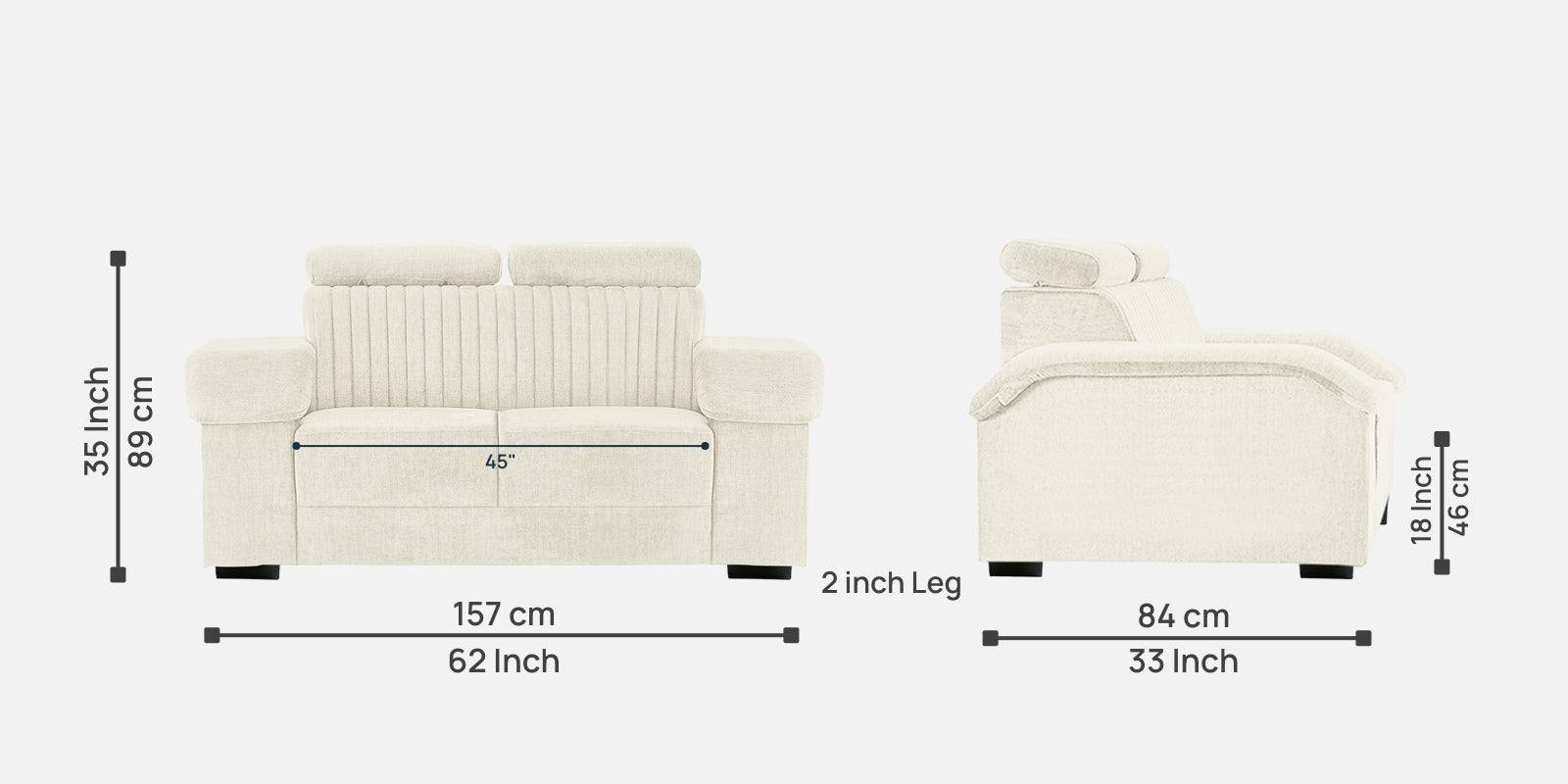 Draco Fabric 2 Seater Sofa In Ivory Cream Colour - Febonic Living