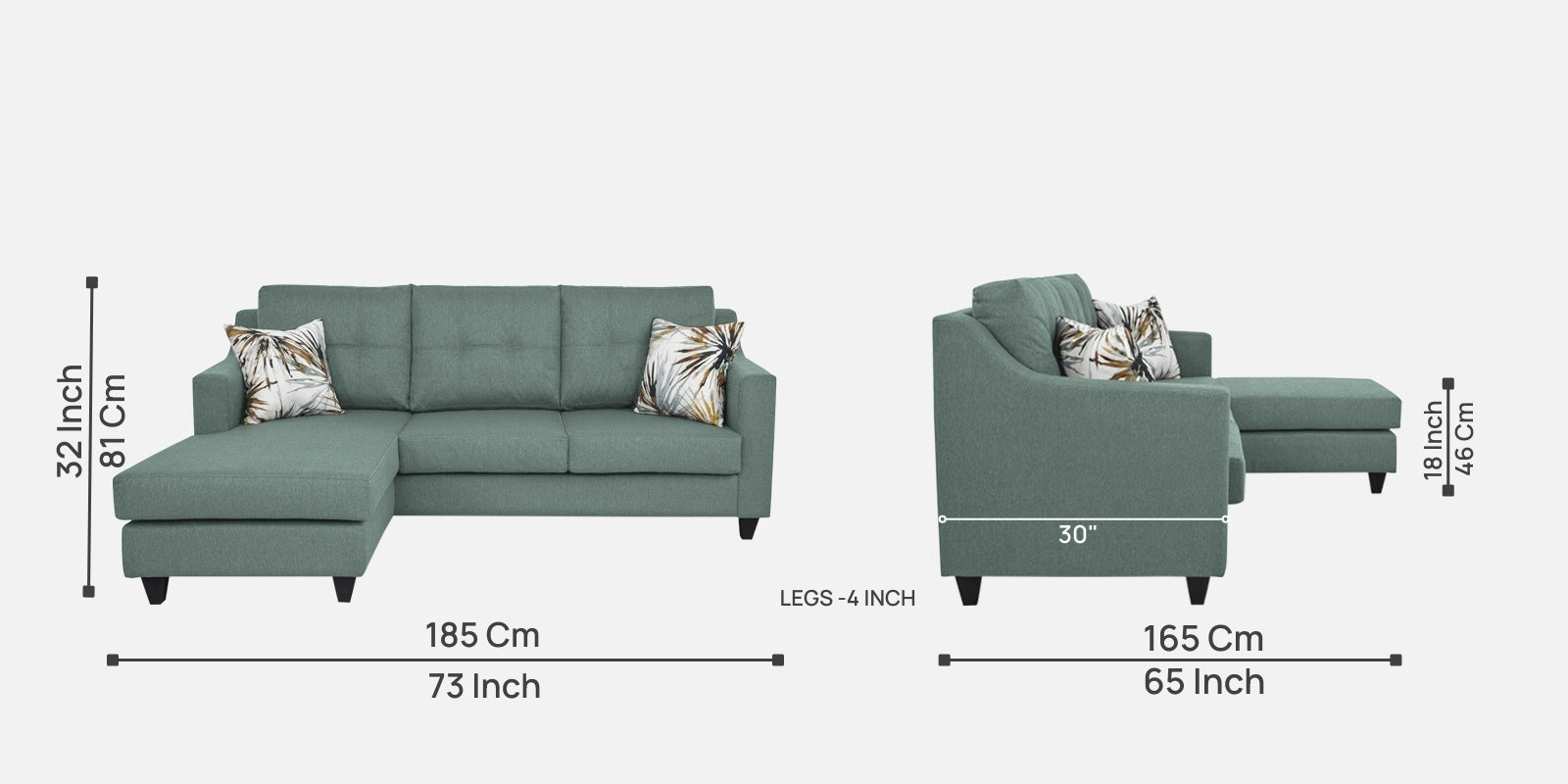 Welly Fabric RHS Sectional Sofa (2+Lounger) In Suka Blue Colour