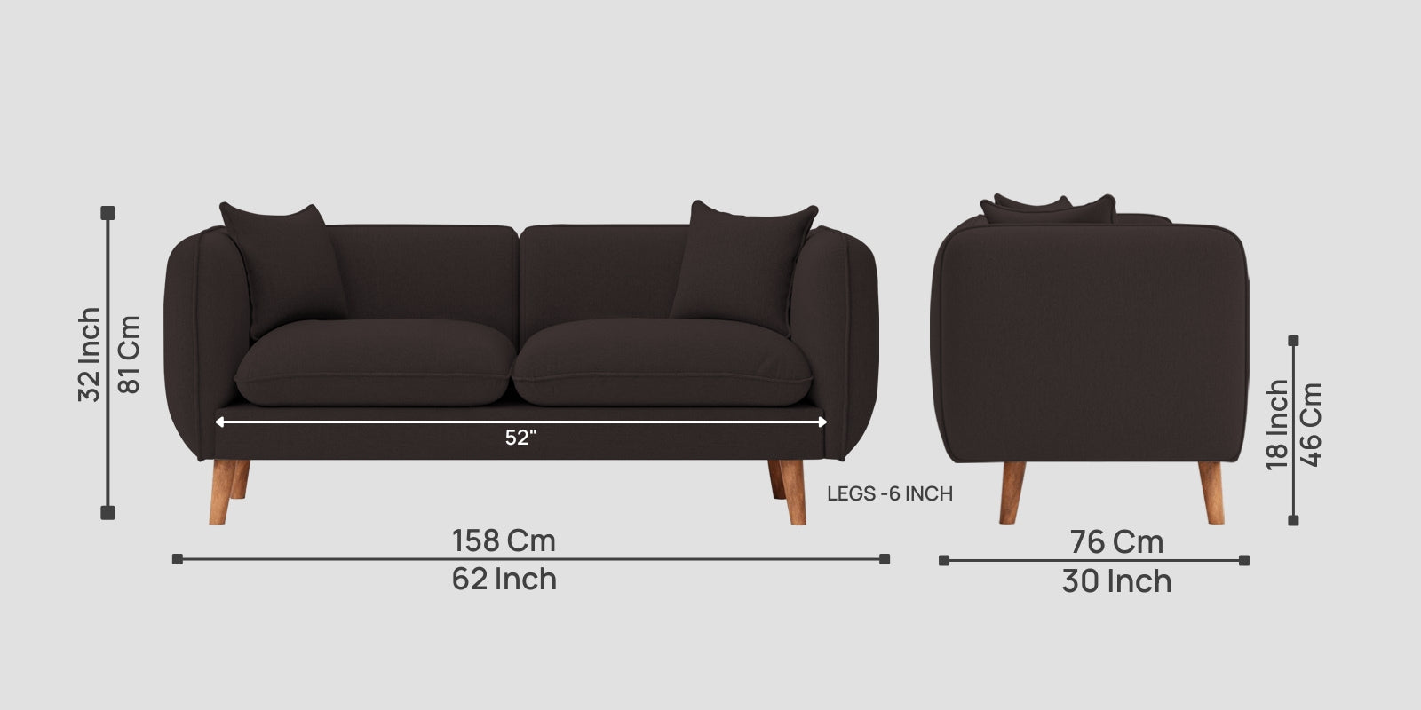 Reva Fabric 2 Seater Sofa In Pebble Brown Colour - Febonic Living