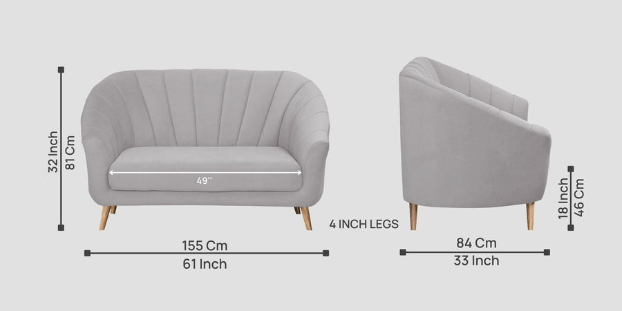 Kaylee Velvet 2 Seater Sofa In Concrete Grey Colour - Febonic Living