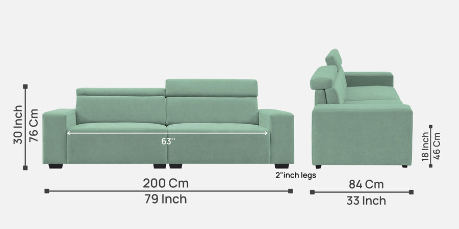 Hiro Fabric 3 Seater Sofa In Mist Blue Colour - Febonic Living