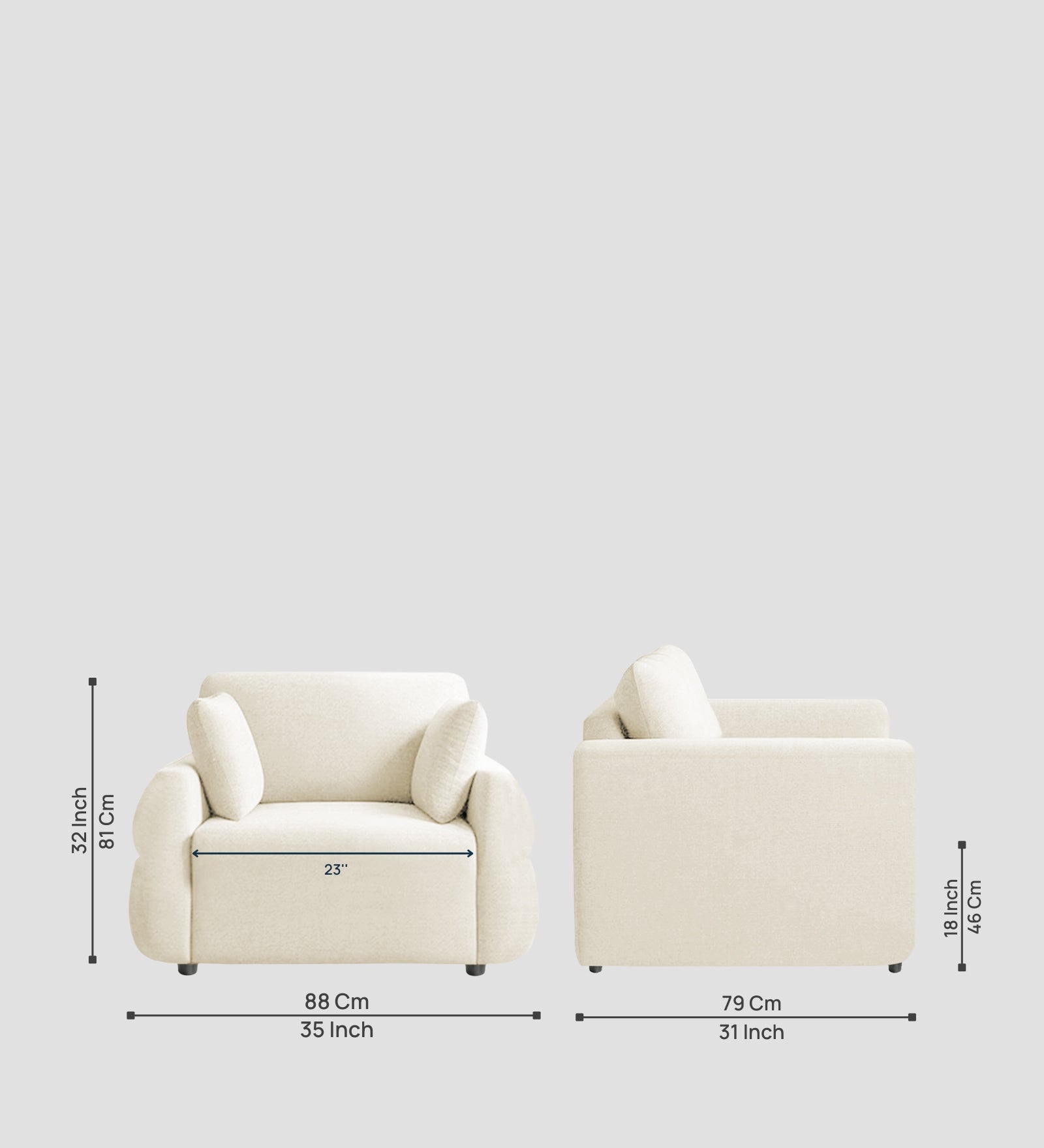 Jack Fabric 1 Seater Sofa In  Ivory Cream Colour - Febonic Living