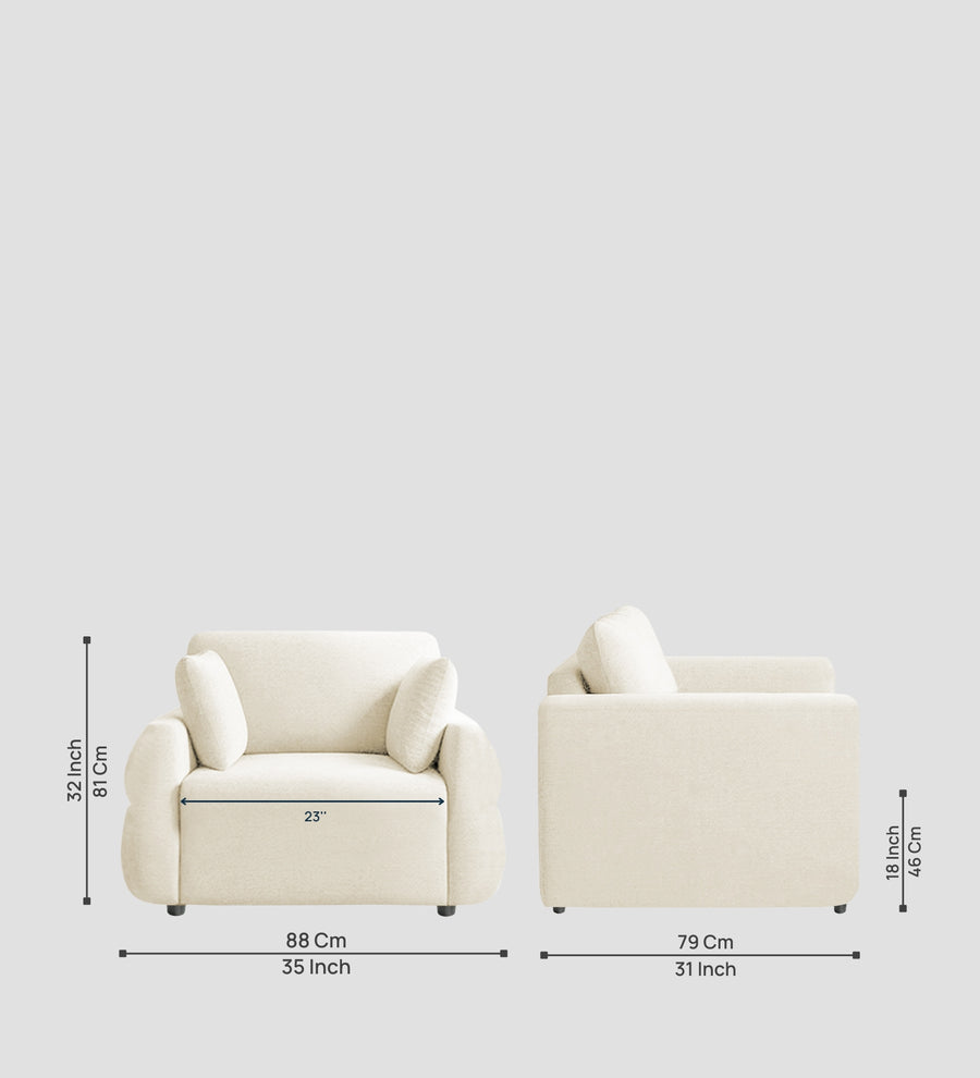 Jack Fabric 1 Seater Sofa In Ivory Cream Colour - Febonic Living