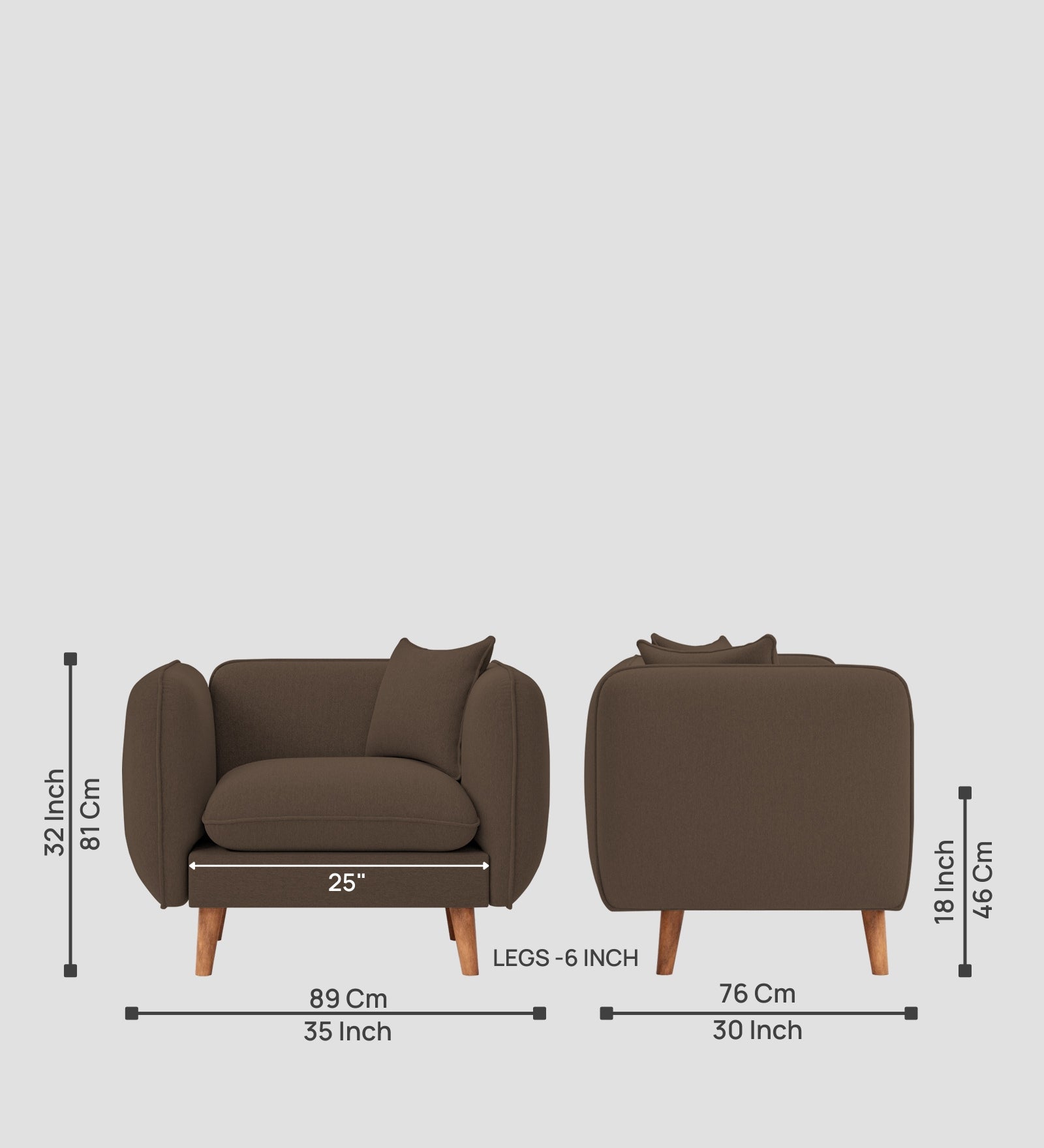 Reva Fabric 1 Seater Sofa In  Rosy Brown Colour - Febonic Living