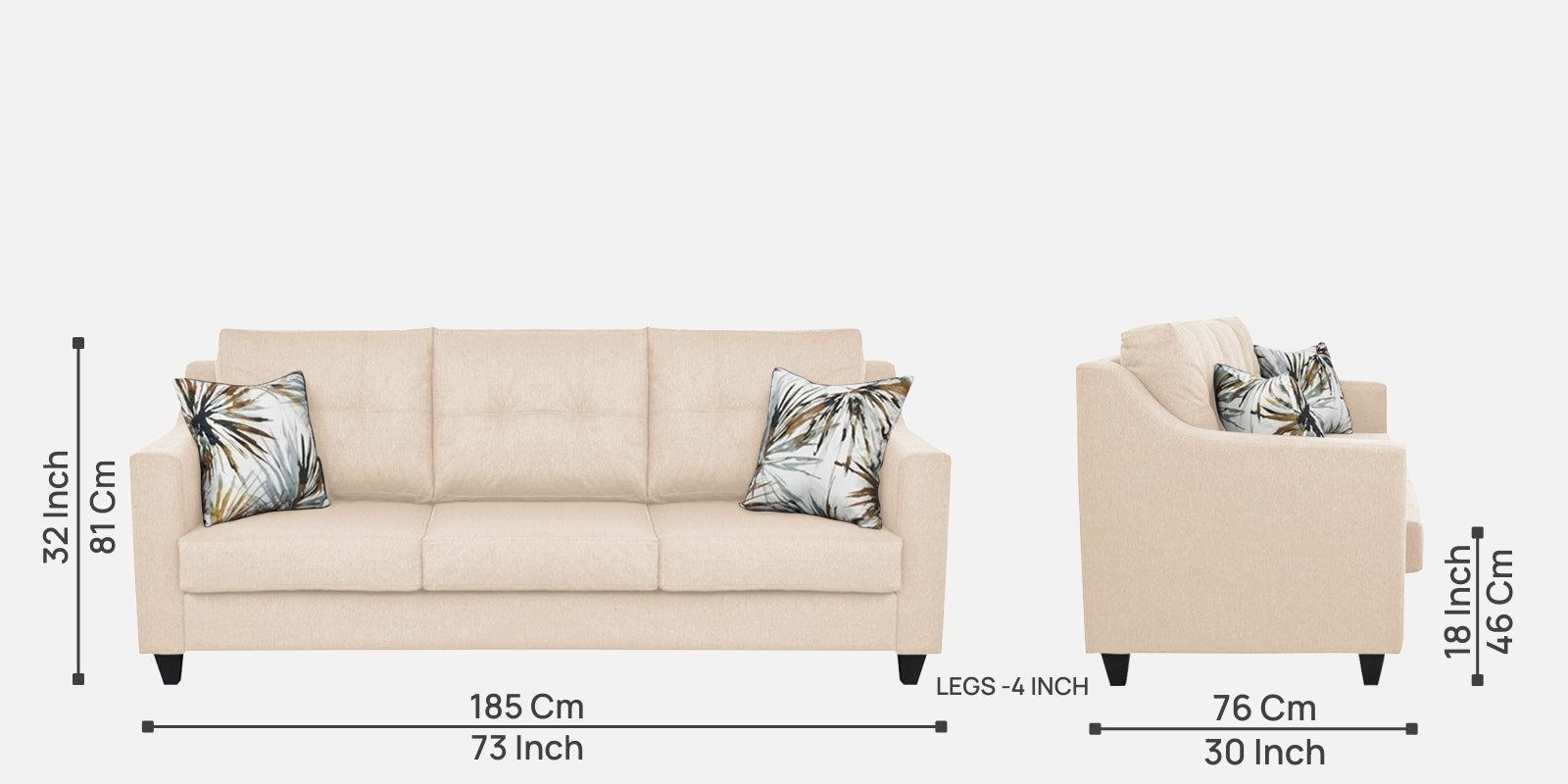 Welly Fabric 3 Seater Sofa In Woom Beige Colour