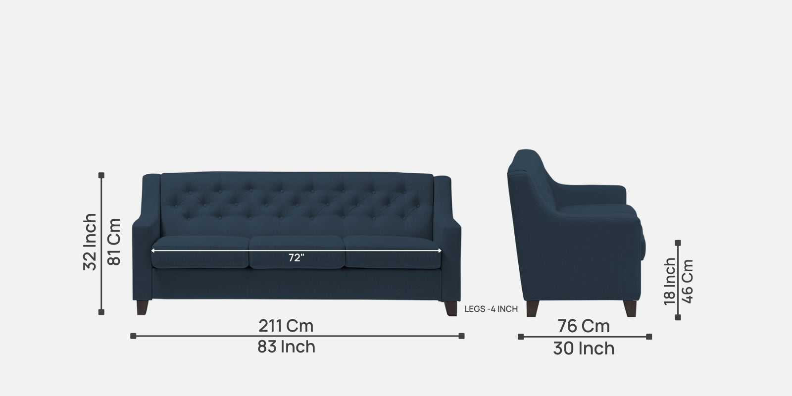 Baidy Fabric 3 Seater Sofa in Light Blue Colour