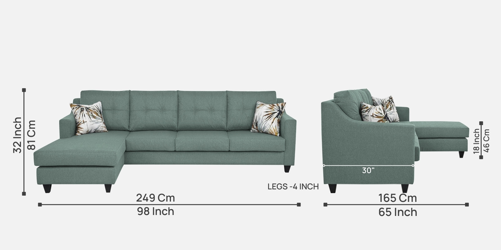 Welly Fabric RHS Sectional Sofa (3+Lounger) In Suka Blue Colour