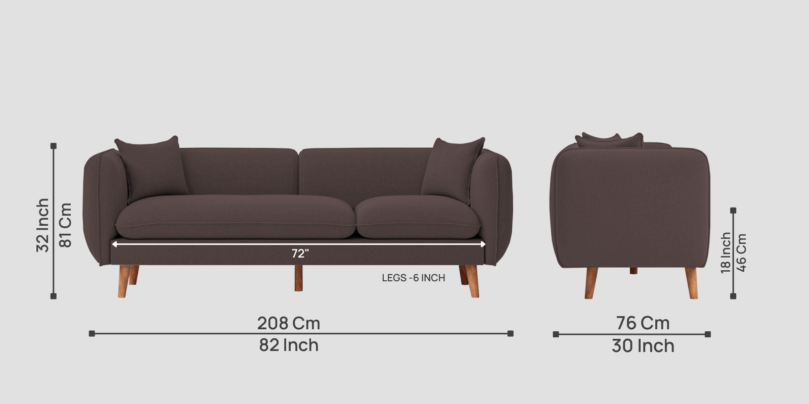 Reva Fabric 3 Seater Sofa In Night Brown Colour - Febonic Living