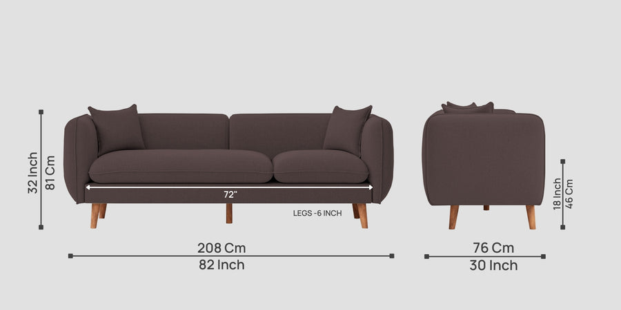 Reva Fabric 3 Seater Sofa In Night Brown Colour - Febonic Living