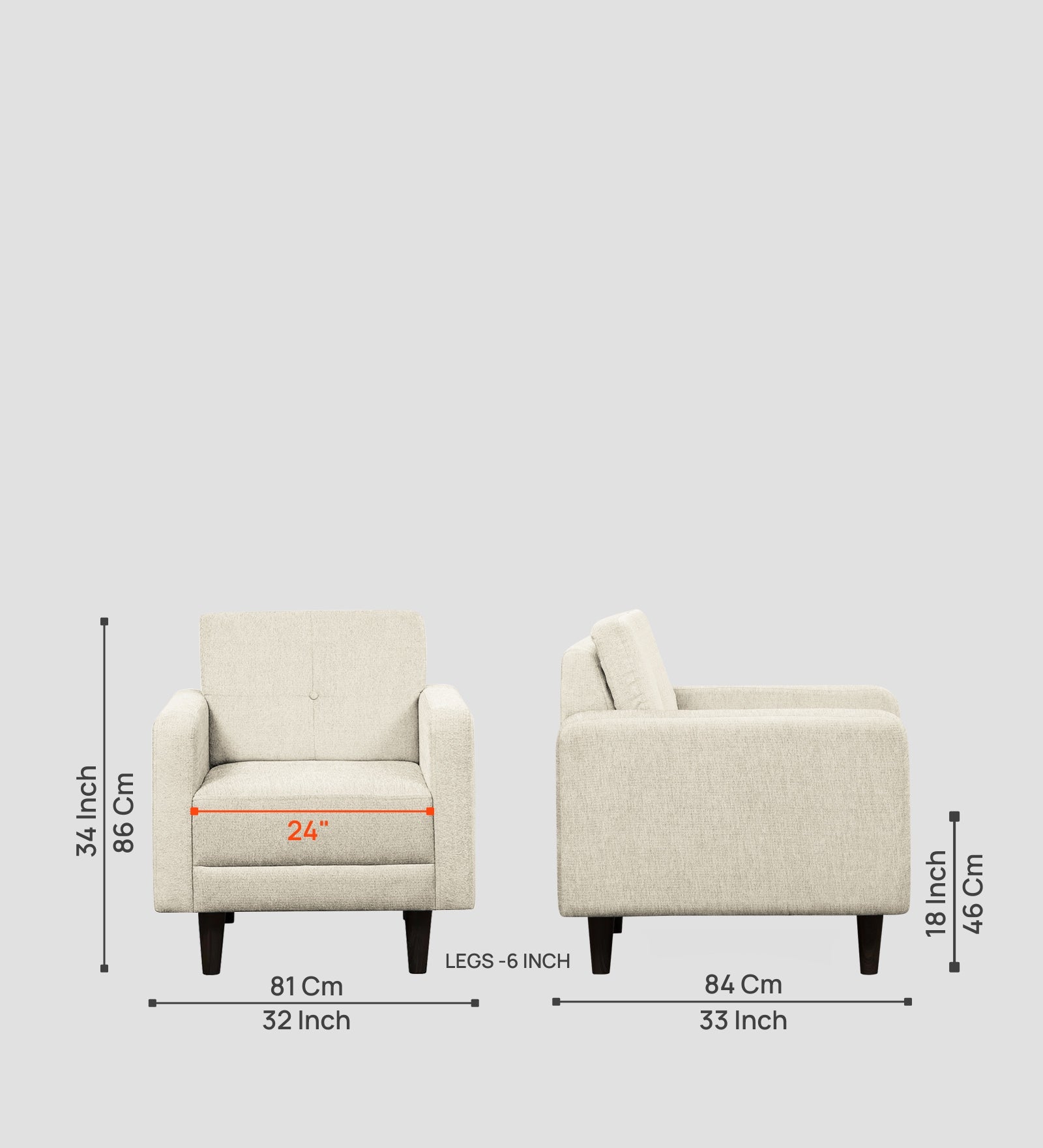 Noha Fabric 1 Seater Sofa In  Ivory Cream Colour - Febonic Living