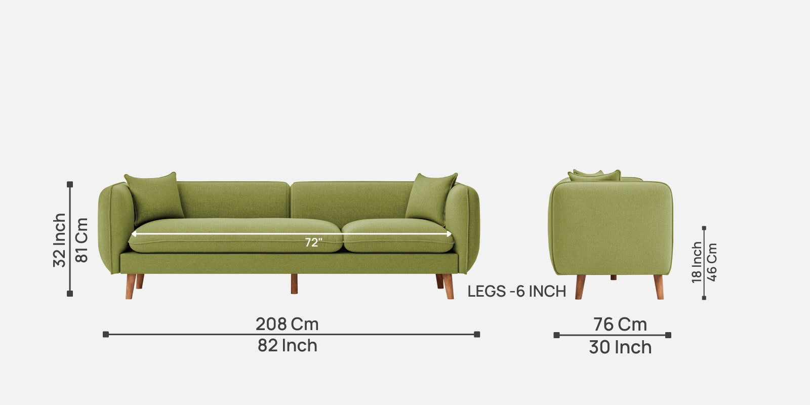 Reva Fabric 3 Seater Sofa In Lime Green Colour