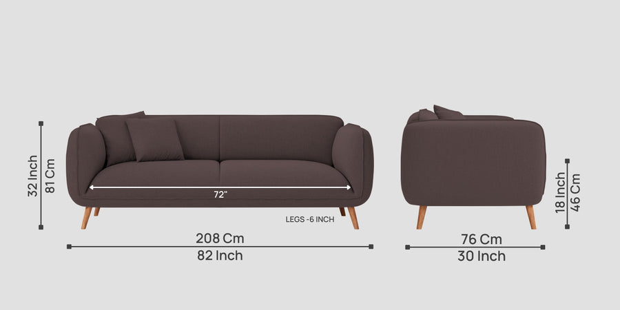 Zia Fabric 3 Seater Sofa In Night Brown Colour - Febonic Living