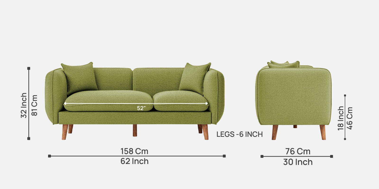 Reva Fabric 2 Seater Sofa In Lime Green Colour