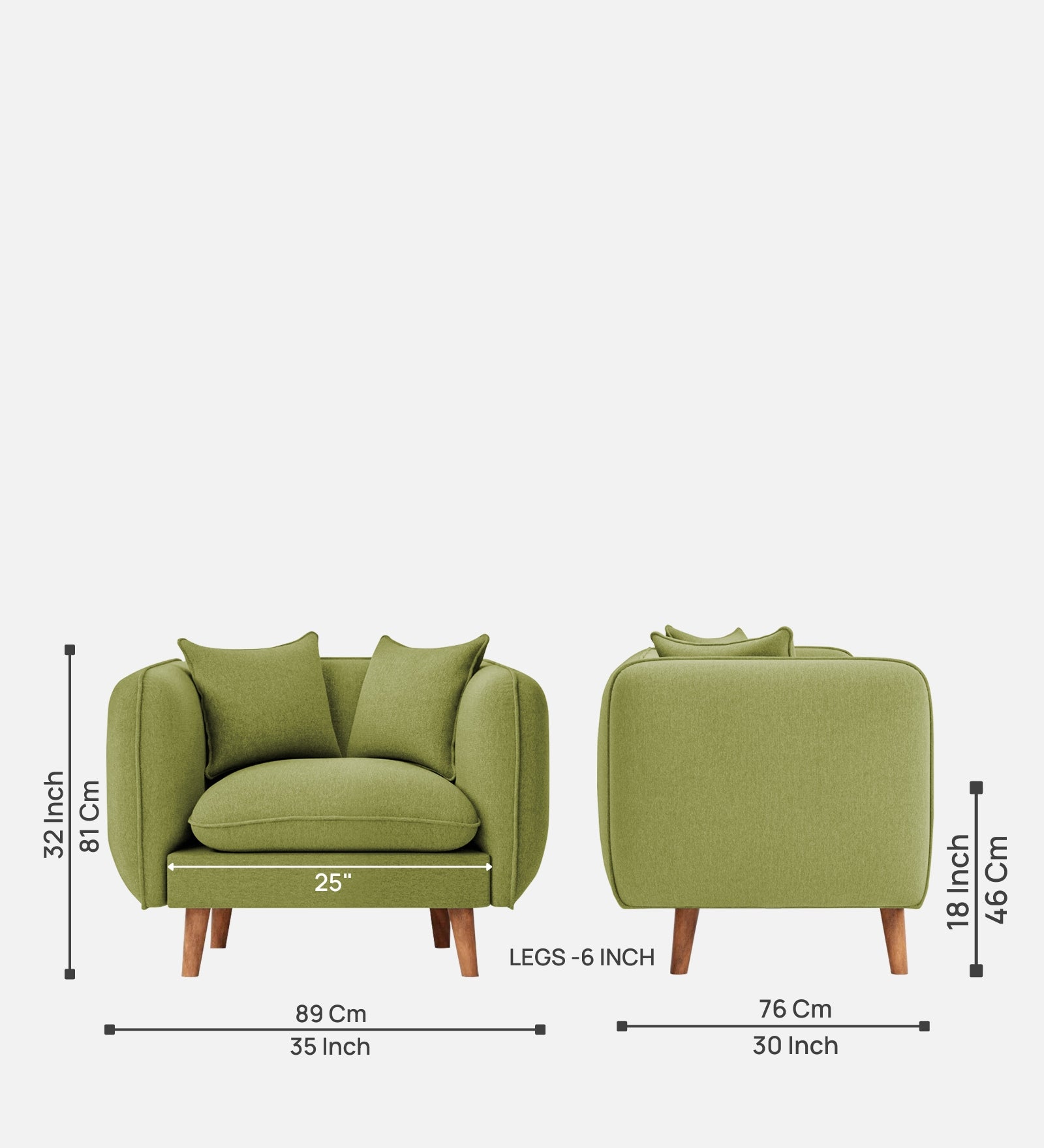 Reva Fabric 1 Seater Sofa In Lime Green Colour