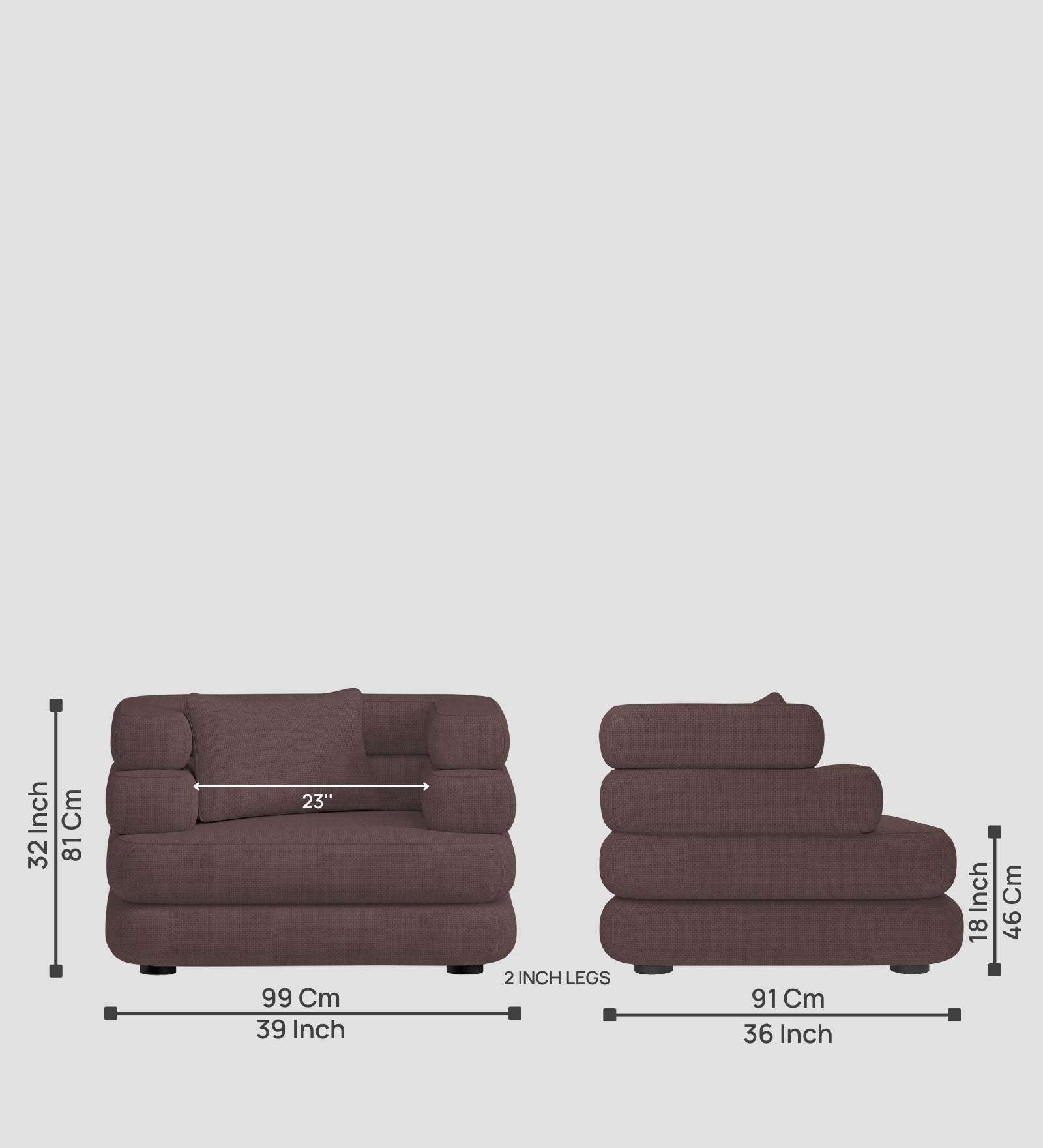 Wener Fabric 1 Seater Sofa in Night Brown Colour