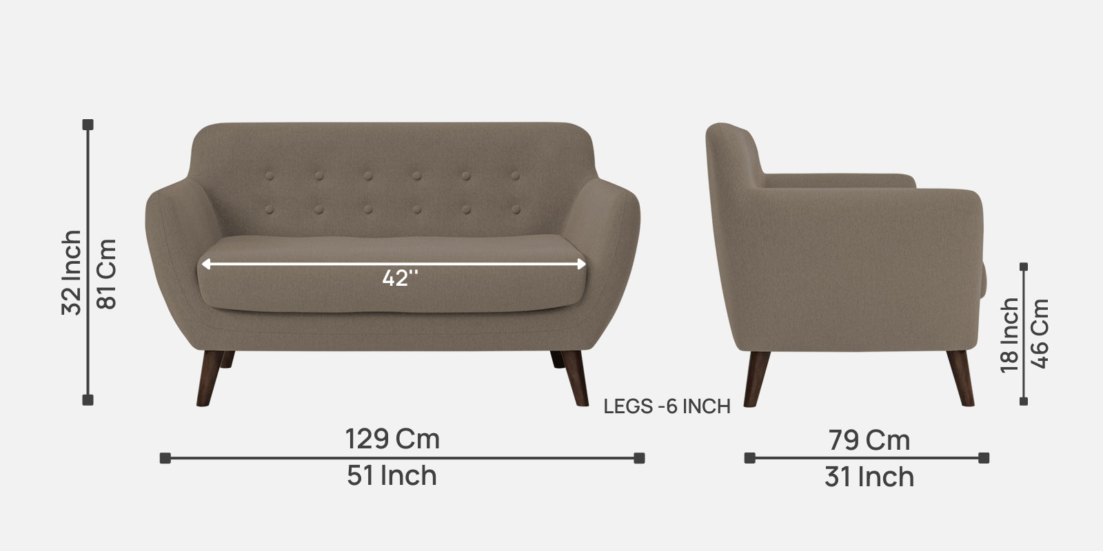 Goofy Fabric 2 Seater Sofa in Hazel Beige Colour