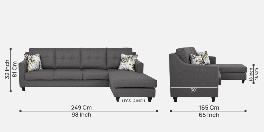 Welly Fabric Lhs Sectional Sofa 3 Lounger In Sudo Grey Colour - Febonic Living