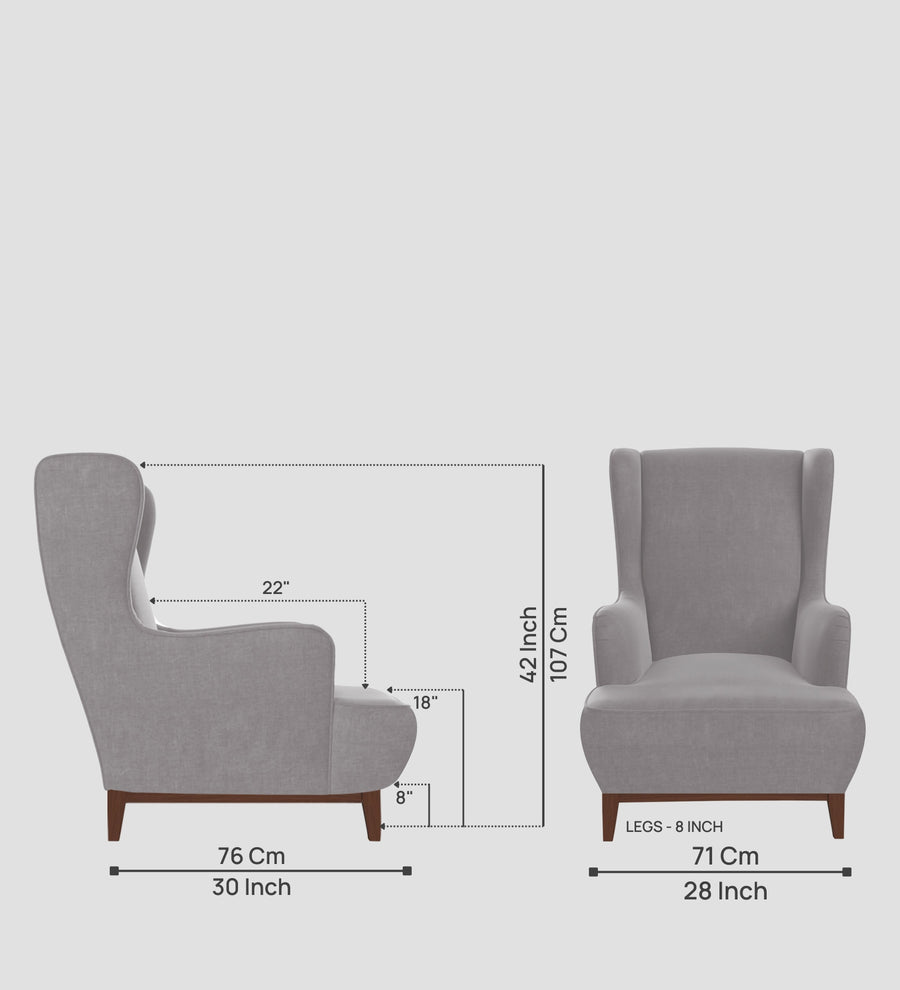 Suri Velvet Wing Chair In Concrete Grey Colour - Febonic Living