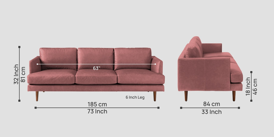 Sterio Leatherette 3 Seater Sofa In Light Pink Colour - Febonic Living