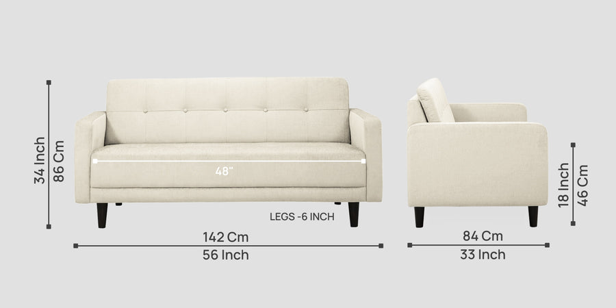 Noha Fabric 2 Seater Sofa In Ivory Cream Colour - Febonic Living