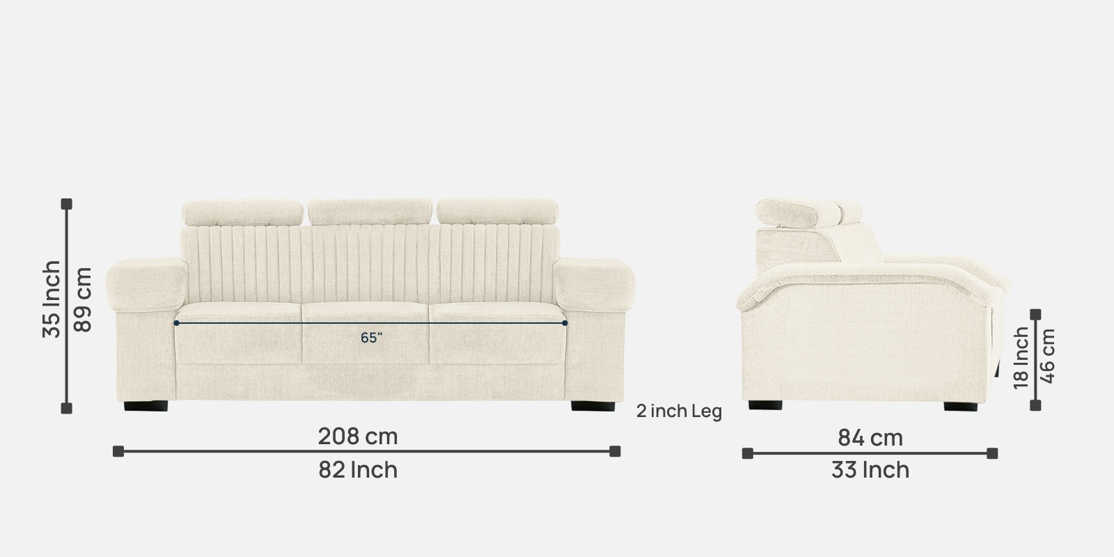 Draco Fabric 3 Seater Sofa In Ivory Cream Colour - Febonic Living
