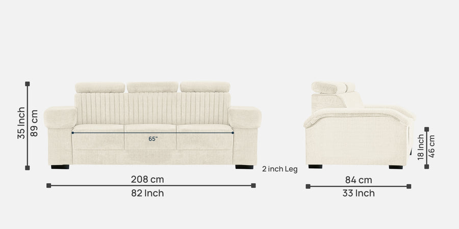 Draco Fabric 3 Seater Sofa In Ivory Cream Colour - Febonic Living