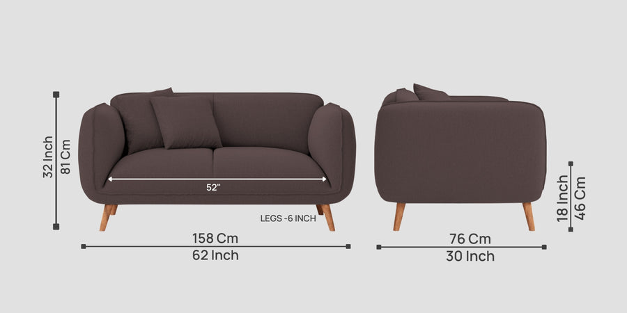 Zia Fabric 2 Seater Sofa In Night Brown Colour - Febonic Living