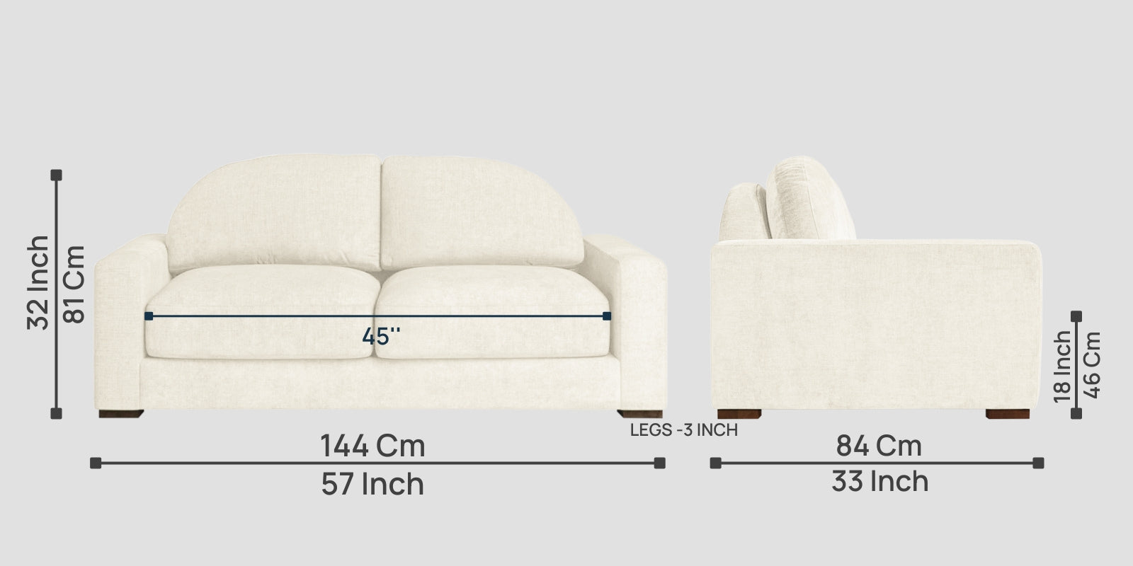 Dara Fabric 2 Seater Sofa In Ivory Cream Colour