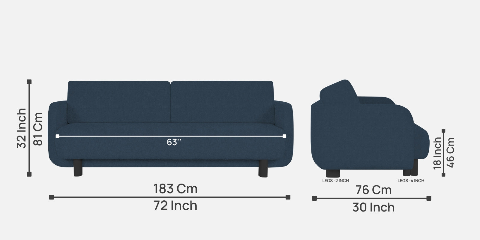 Amara Fabric 3 Seater Sofa In Light Blue Colour