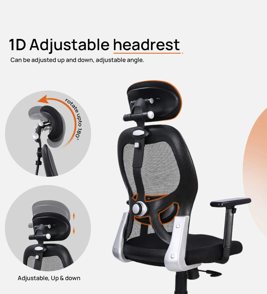 Foxy Breathable Mesh Ergonomic Chair With Adjustable Lumbar Support In Coco Black Colour - Febonic Living