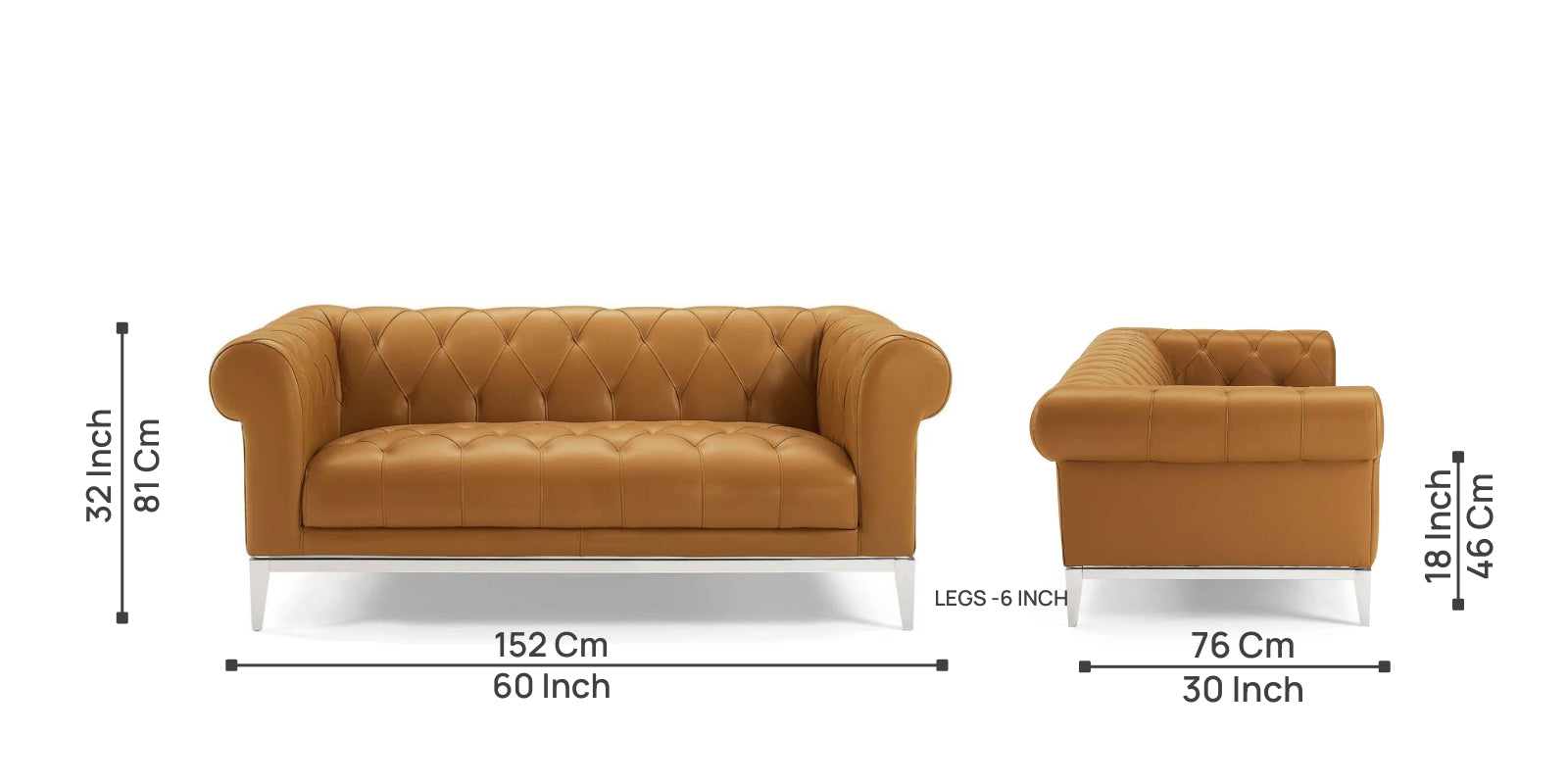 Mickey Leatherette 2 Seater Sofa in Royal Orange Colour