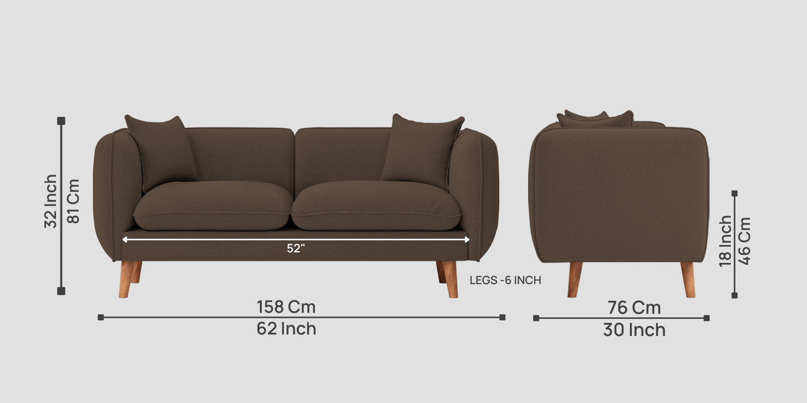Reva Fabric 2 Seater Sofa In Rosy Brown Colour - Febonic Living