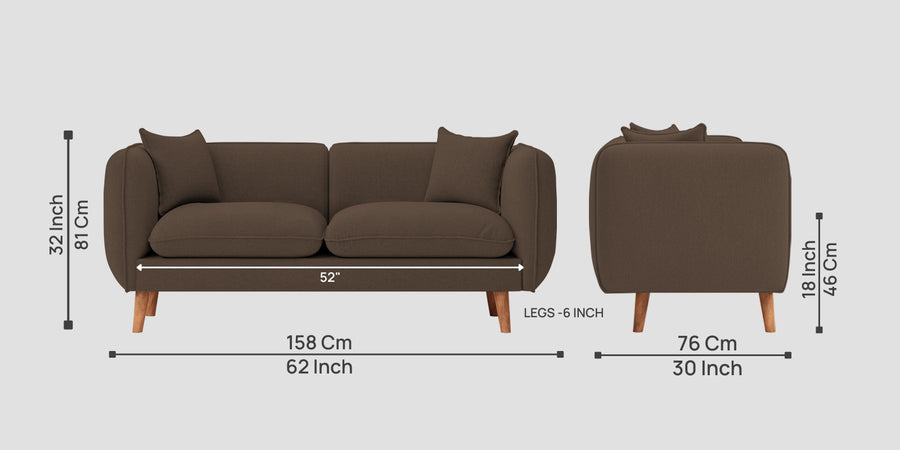 Reva Fabric 2 Seater Sofa In Rosy Brown Colour - Febonic Living