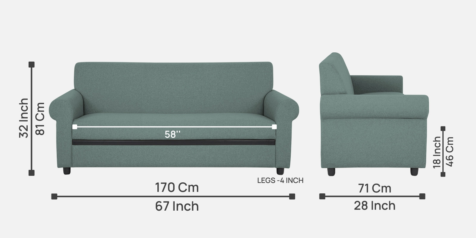 Ribby Fabric 3 Seater Sofa in Suka Blue Colour