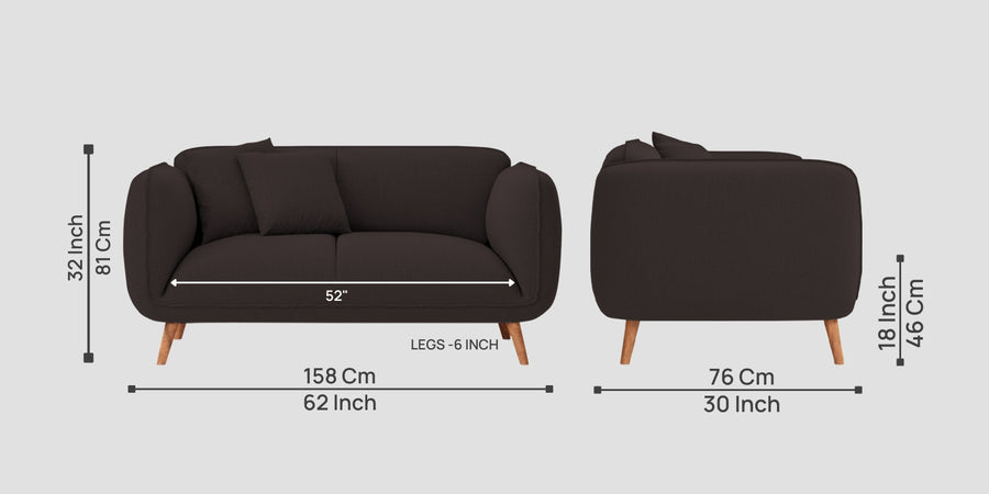 Zia Fabric 2 Seater Sofa In Pebble Brown Colour - Febonic Living