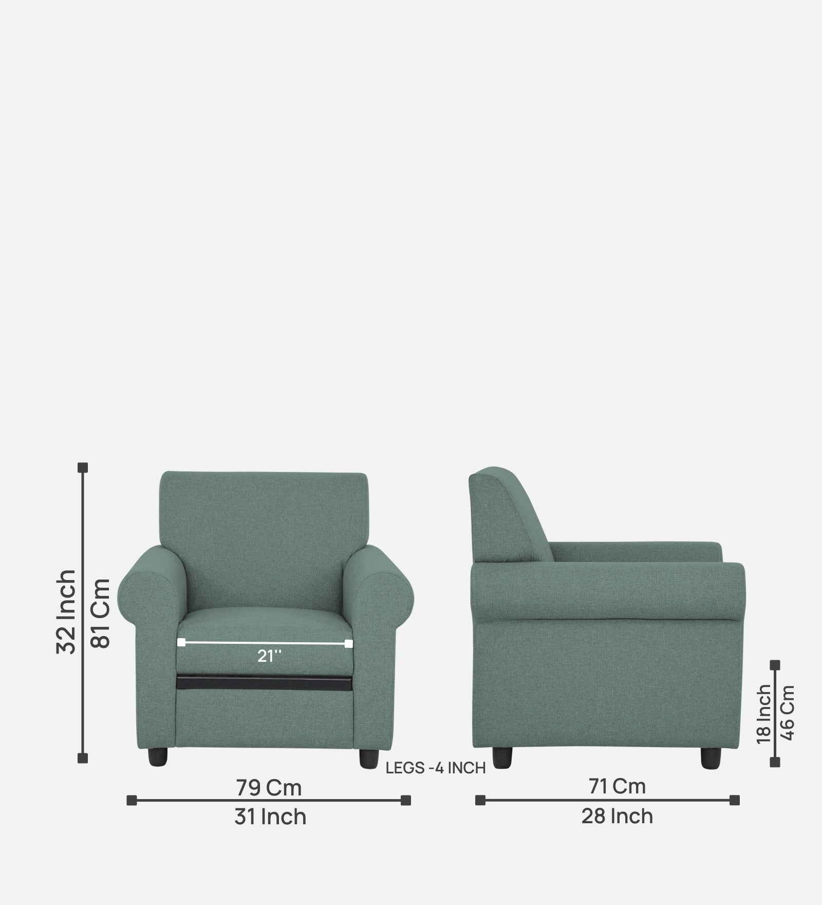 Ribby Fabric 1 Seater Sofa in Suka Blue Colour