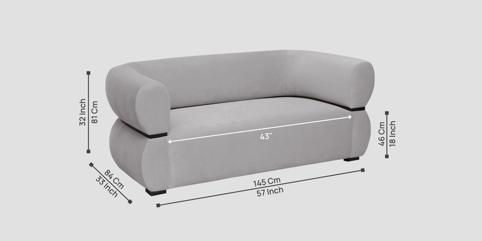 Kula Velvet 2 Seater Sofa In Concrete Grey Colour