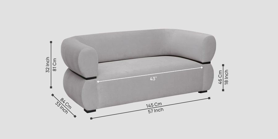 Kula Velvet 2 Seater Sofa In Concrete Grey Colour - Febonic Living