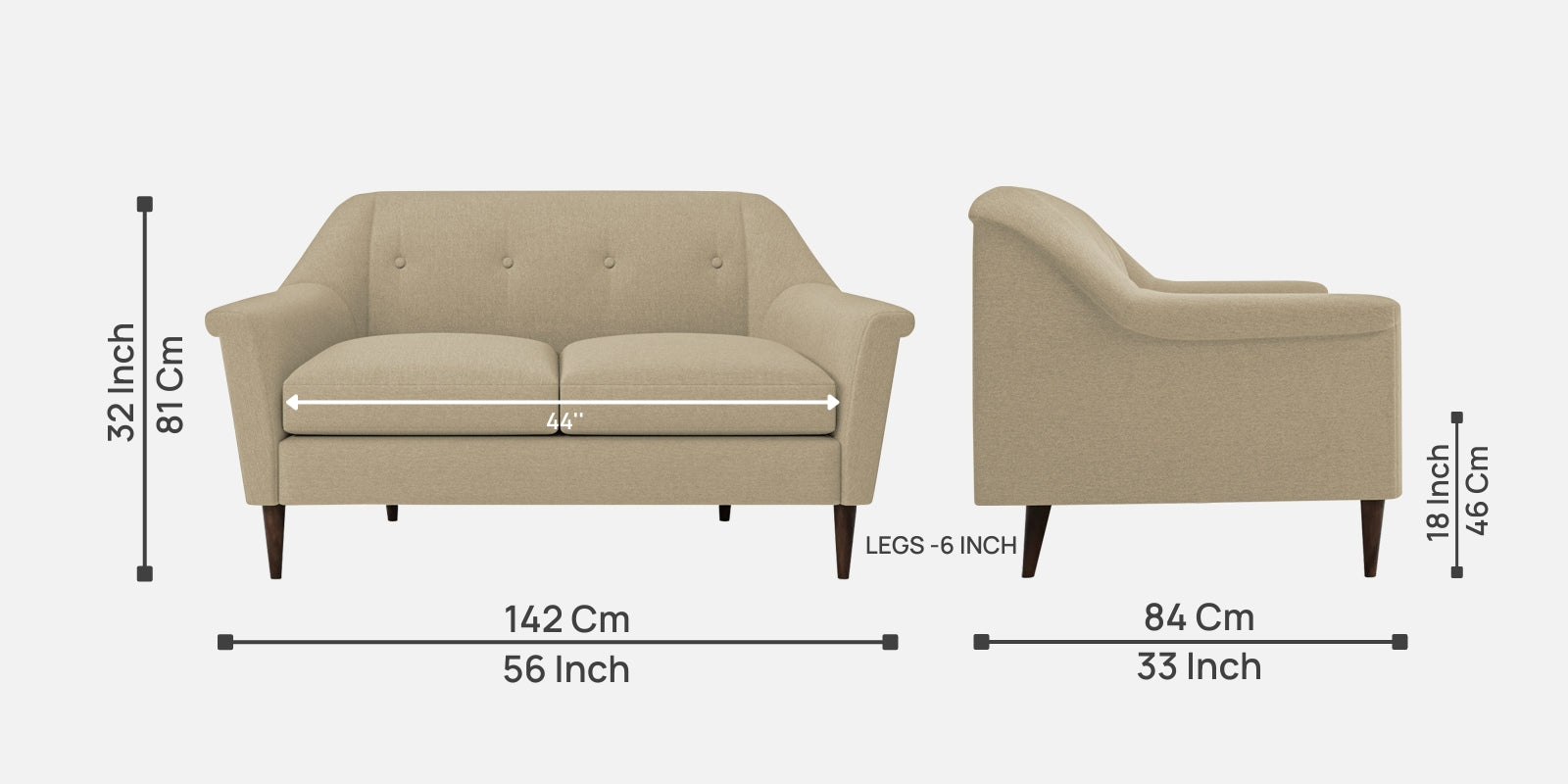 Homer Fabric 2 Seater Sofa in Honey Beige Colour