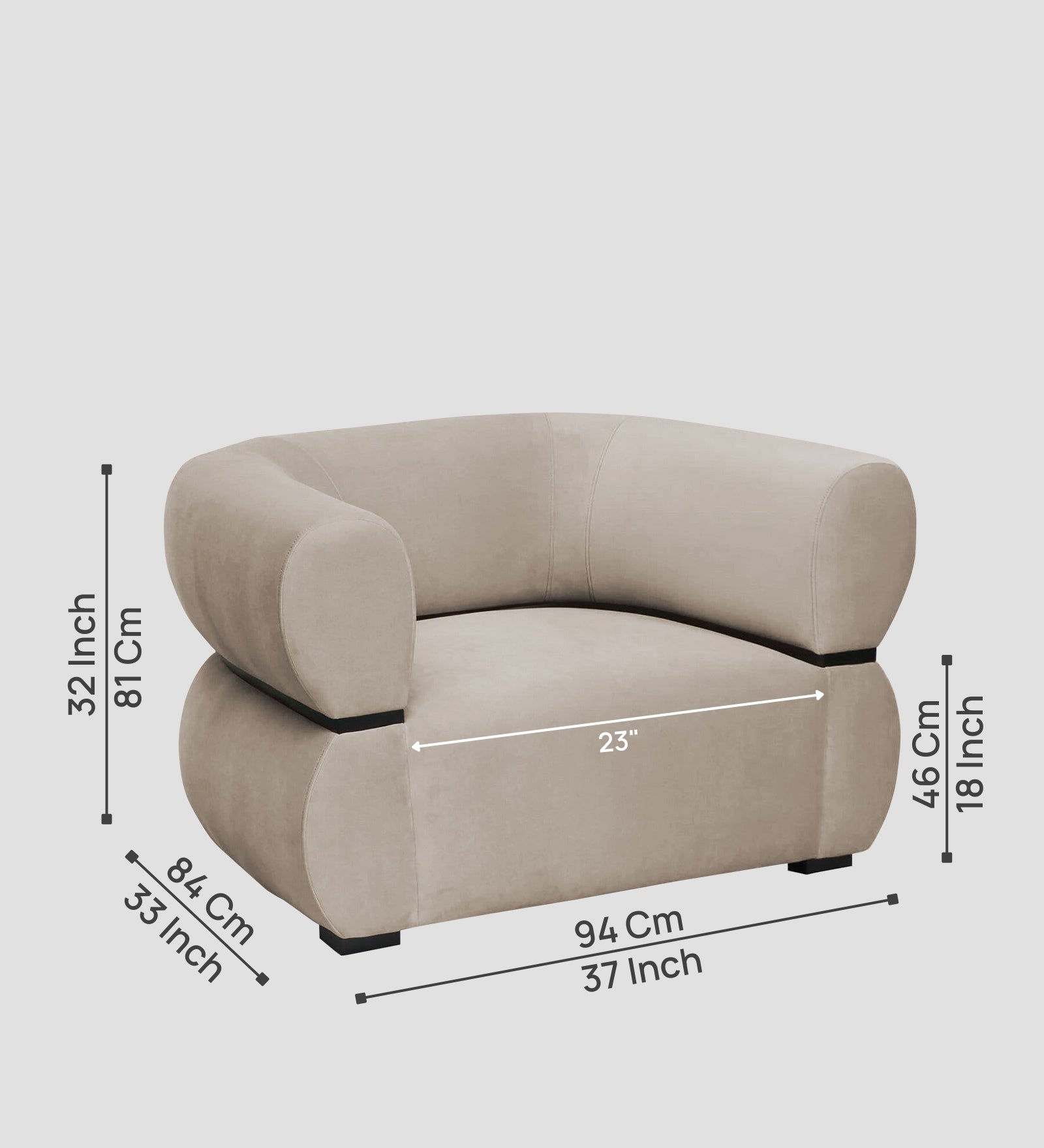 Kula Velvet 1 Seater Sofa In Cream Beige Colour